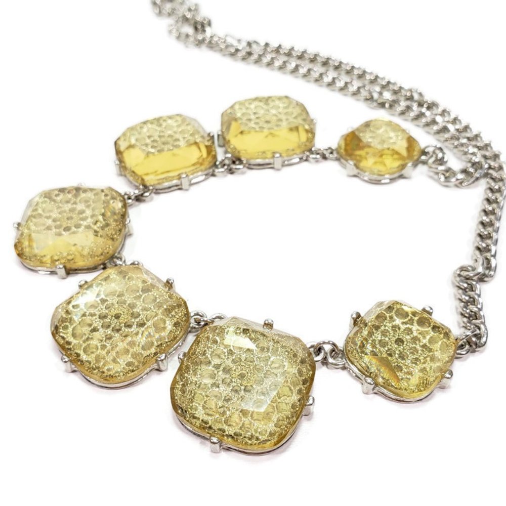 Silver Tone Yellow Statement Necklace 21" to 24"